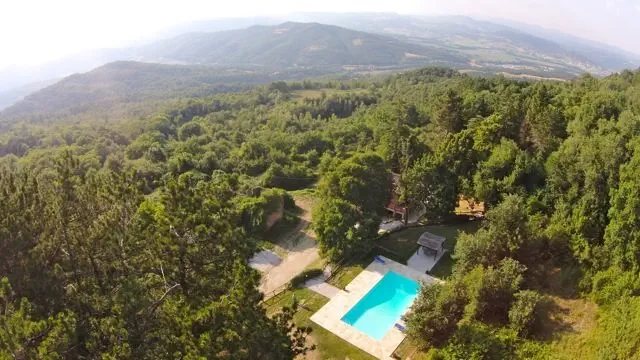 Aerial View. Casa della Maestra. Vacation Villa Tuscany Umbria Border, Italy.
