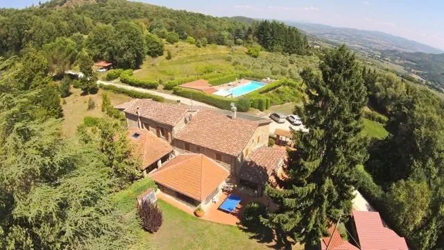 Aerial View Of Casa Riozzo, Holiday Villa On The Tuscany Umbria Border, Italy.