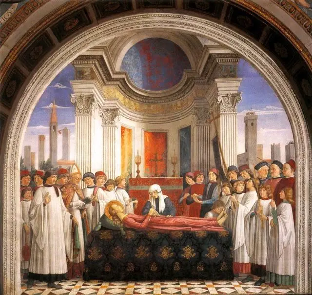 Pope Gregory announces the death of Santa Fina, Domenico Ghirlandio