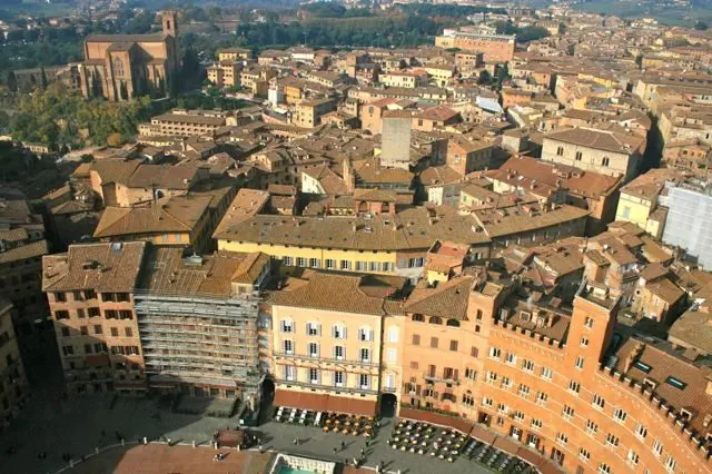 The Campo in Siena viewed from the top of the Torre del Mangia