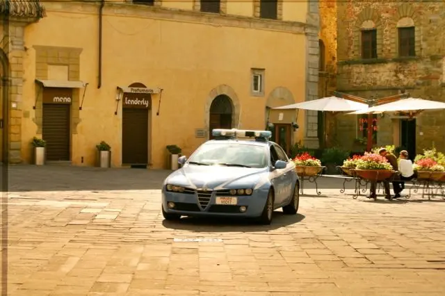 Police Car In the central piazza, Sansepolcro, Tuscany