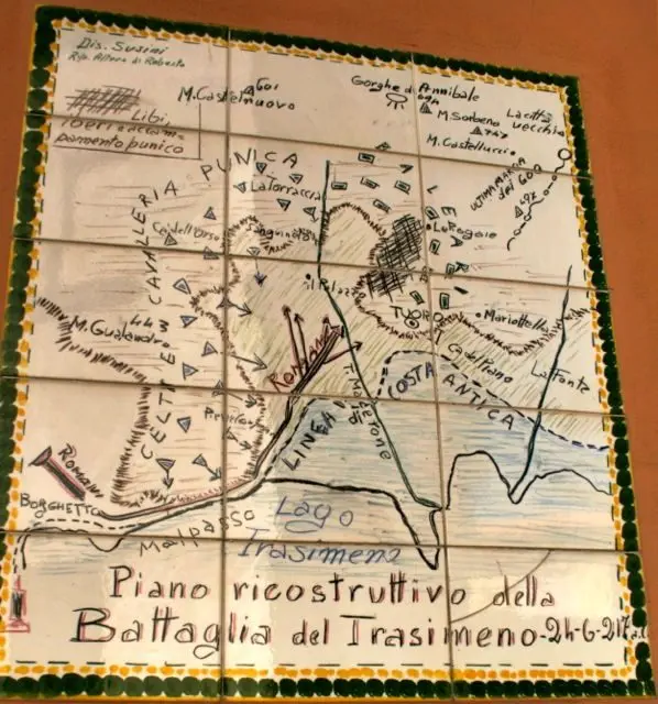 Map of the Battle of Lake Trasimeno on a wall in Tuoro
