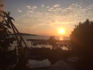 View of sunset from Rosso della Sera, a restaurant in San Feliciano, Umbria